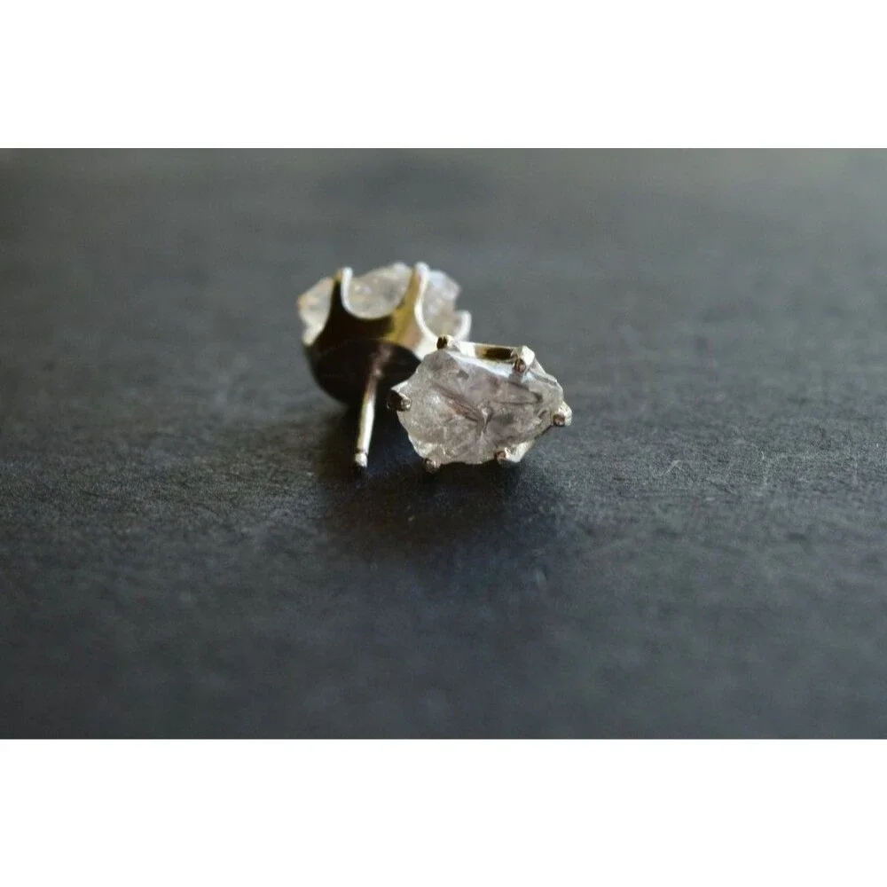 Lake County diamond earrings, 925 sterling silver, raw gemstones